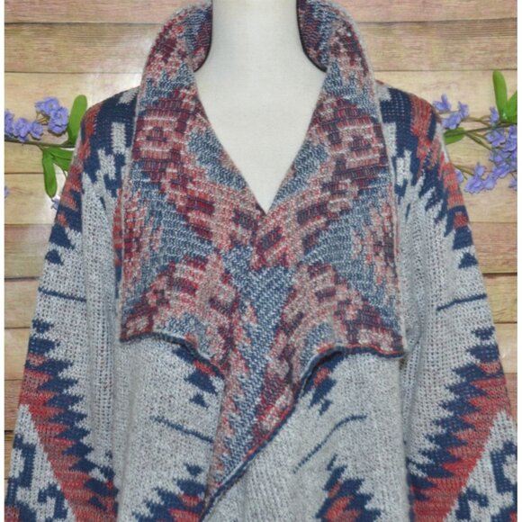 RD Style Ladies Gray Open Front Cardigan Sweater Size L Southwest Aztec Warm - Picture 6 of 13